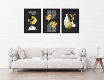 Modern Golden Abstract Design Premium set of three (3) for Living Room, Bedroom, Home, Office, Hotels