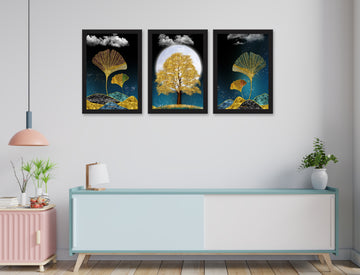 Luxurious Modern Art of Mountains  golden painting for living room and home, hotel decor 3set