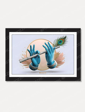 Krishna's hands playing flute with peacock feather f phoo frame Living Room, Bedroom, Home, Office, Hotels