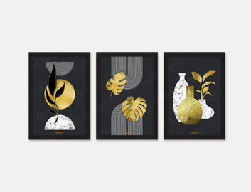 Modern Golden Abstract Design Premium set of three (3) for Living Room, Bedroom, Home, Office, Hotels