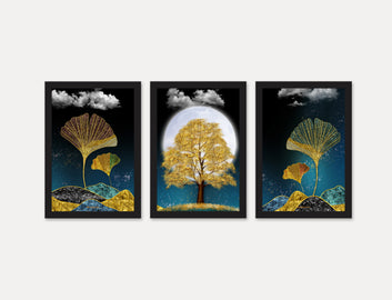 Luxurious Modern Art of Mountains  golden painting for living room and home, hotel decor 3set