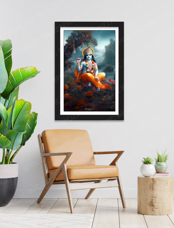 Krishan photo wall art framed  Beautiful Krishna with flute Big Size Wall Painting for Living Room, Bedroom, Home, Office, Hotels