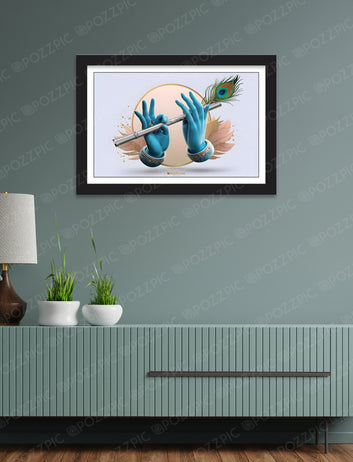 Krishna's hands playing flute with peacock feather f phoo frame Living Room, Bedroom, Home, Office, Hotels