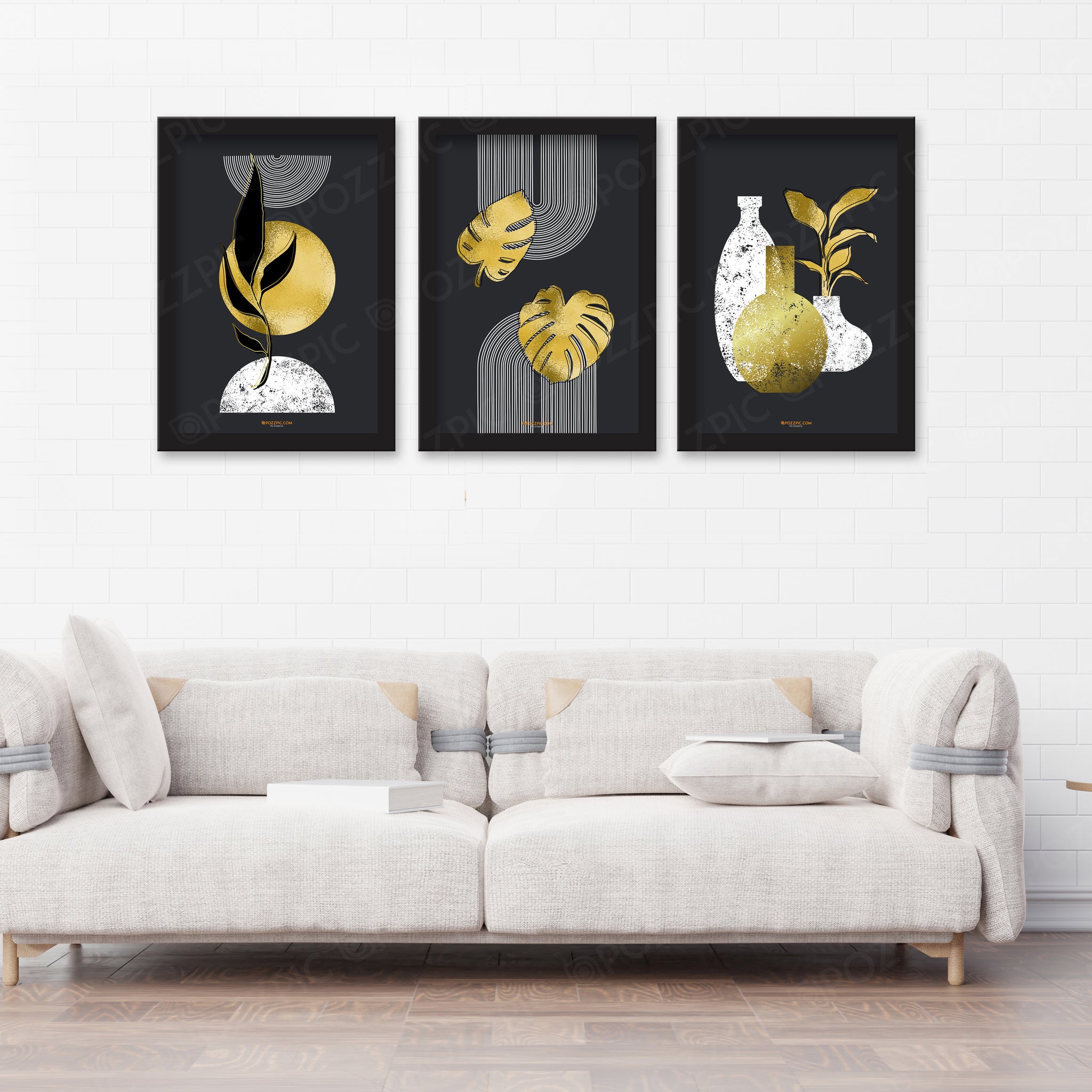 Modern Golden Abstract Design Premium set of three (3) for Living Room, Bedroom, Home, Office, Hotels