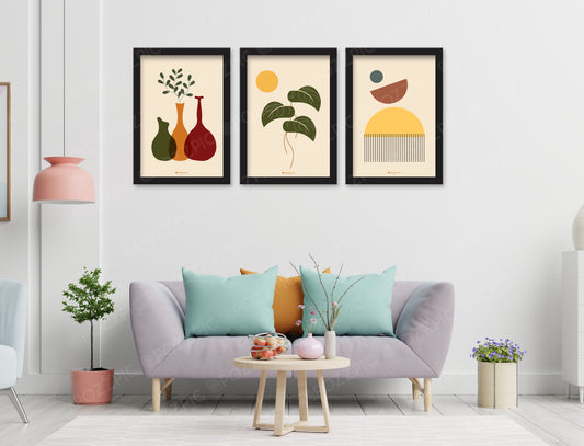 Raja shahi Wall Painting set of 3 Wall art framed paintings abstract Decor Wall Art Wall Prints life Wall Painting for Living Room, Bedroom, Kitchen and Office
