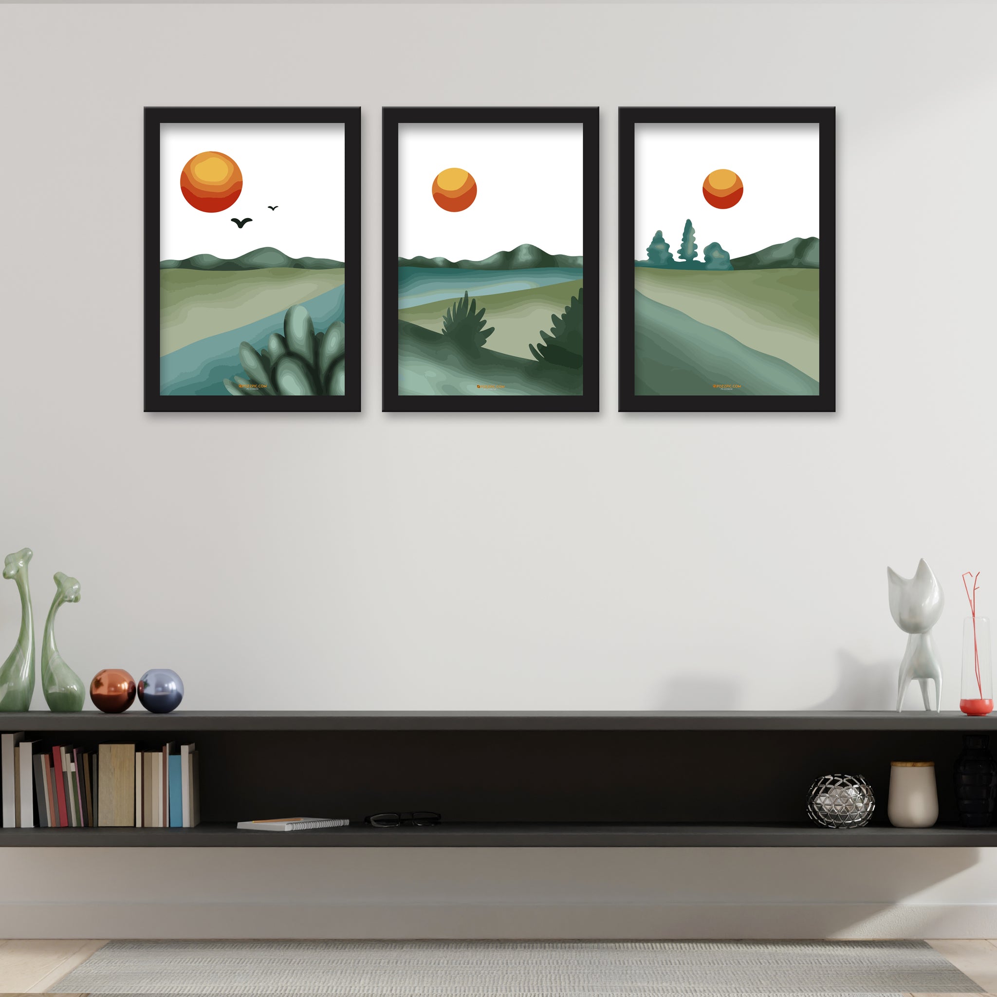 Sunrise Wall Art of 3 Piece Wall Décor Set of Framed Wall Hanging Photo Framed | For Hotel, Office & Home