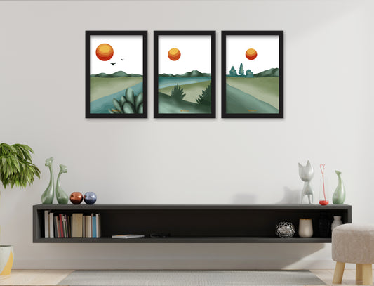 Sunrise Wall Art of 3 Piece Wall Décor Set of Framed Wall Hanging Photo Framed | For Hotel, Office & Home