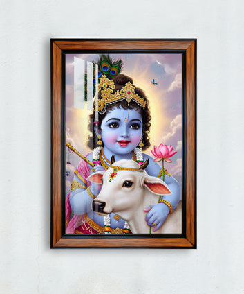 Cute Krishna  with cow Photo Frame for home and office décor
