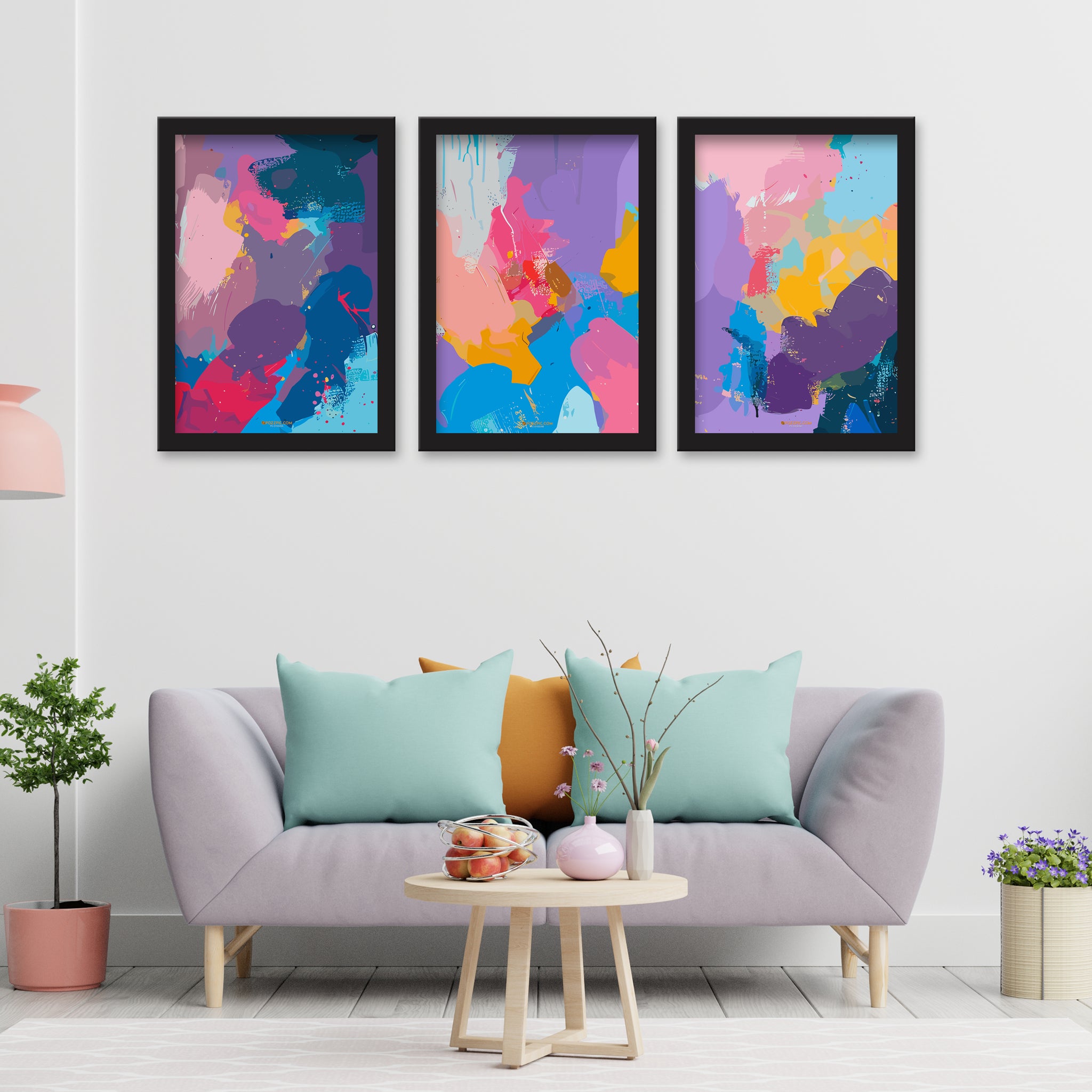 Abstract colorful Art  Set of 3 Piece Wall Décor Set of Framed Wall Hanging Photo Framed | For Hotel, Office & Home