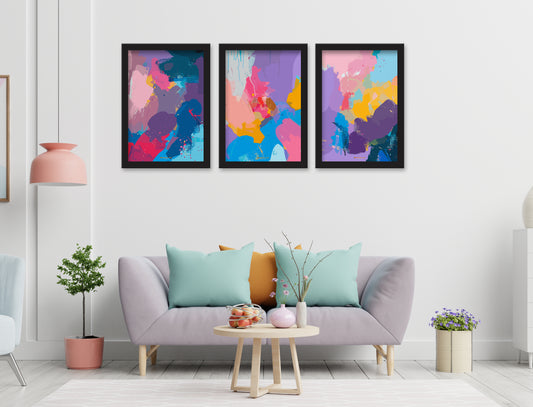 Abstract colorful Art  Set of 3 Piece Wall Décor Set of Framed Wall Hanging Photo Framed | For Hotel, Office & Home