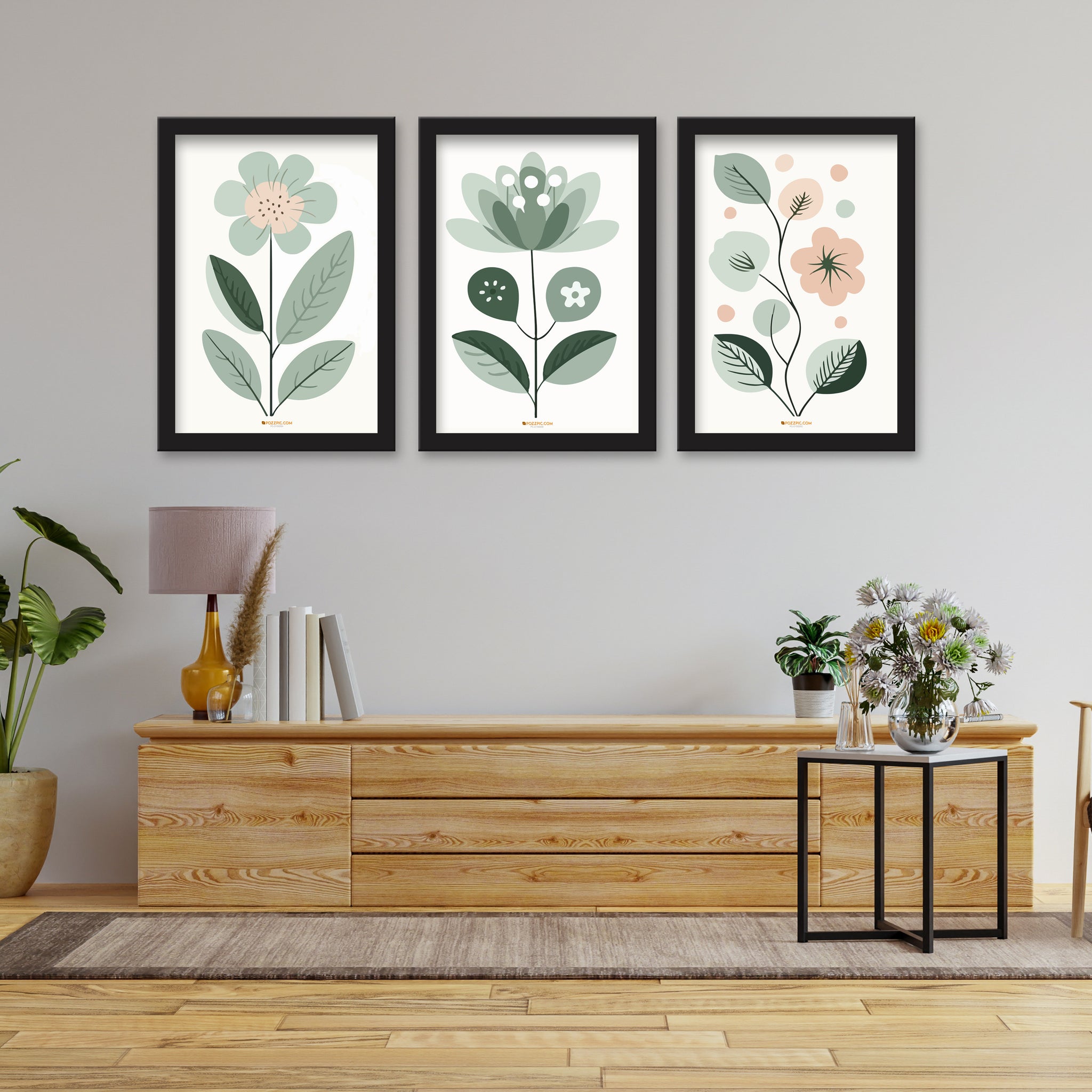 Abstract flower Art  Set of 3 Piece Wall Décor Set of Framed Wall Hanging Photo Framed | For Hotel, Office & Home