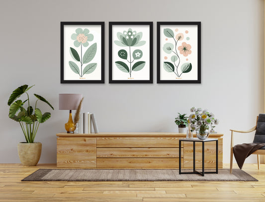 Abstract flower Art  Set of 3 Piece Wall Décor Set of Framed Wall Hanging Photo Framed | For Hotel, Office & Home