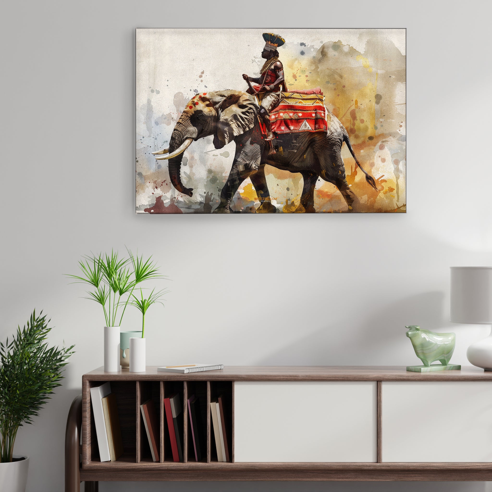 Watercolor-Elephant- Canvas Art Print and Back side wooden frame Wall Decor