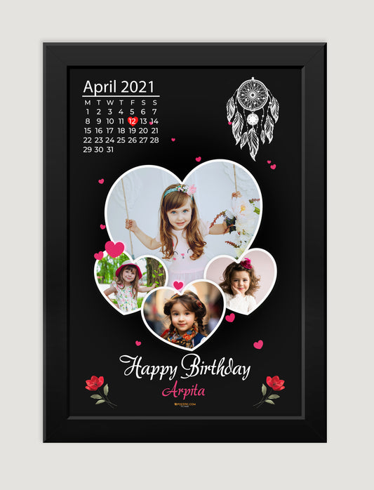 Birthday Customised Photo wtih calendar and name white Frames