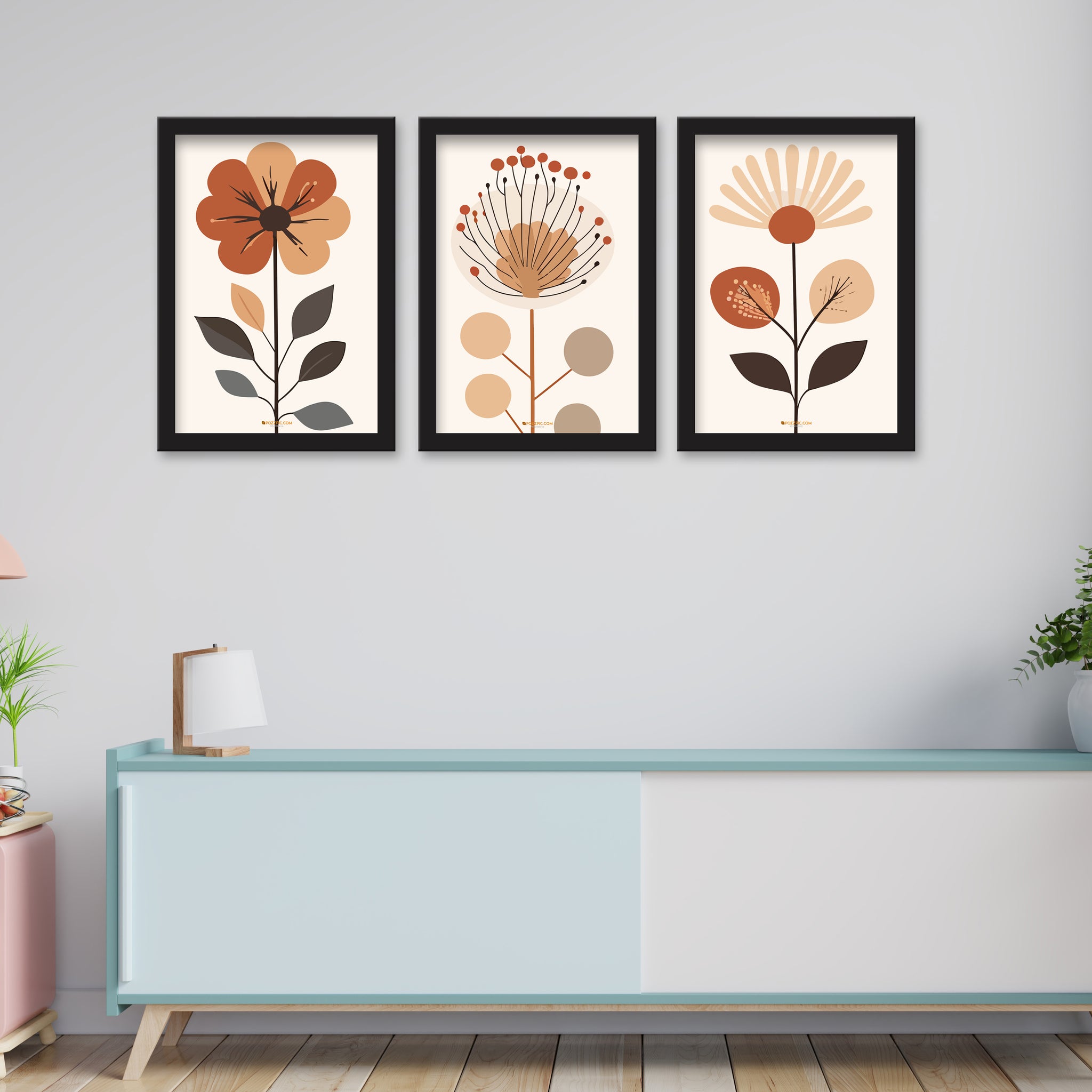 Abstract Modern flower 3 Piece Set of Framed Wall Hanging Photo Frame | For Hotel, Office & Home