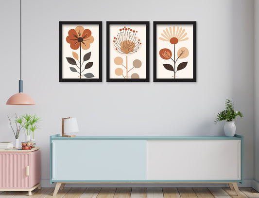 Abstract Modern flower 3 Piece Set of Framed Wall Hanging Photo Frame | For Hotel, Office & Home