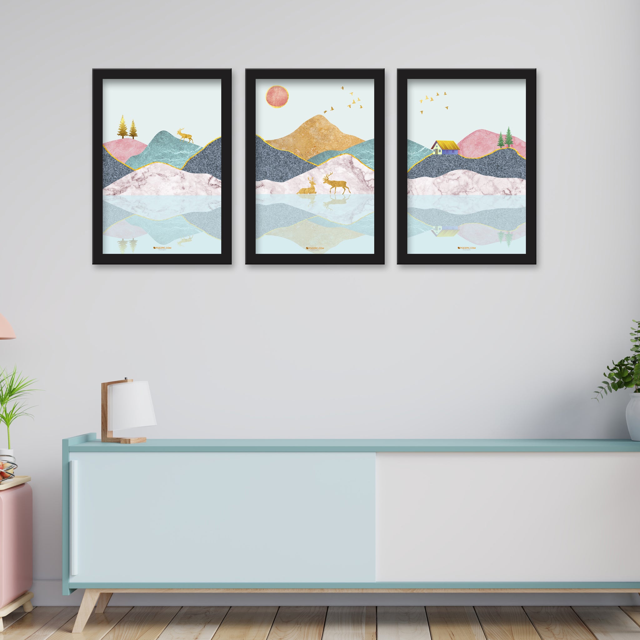 Abstract Modern 3-Piece of Framed Wall Hanging Photo Framed | For Hotel, Office & Home