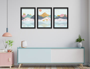 Abstract Modern 3-Piece of Framed Wall Hanging Photo Framed | For Hotel, Office & Home