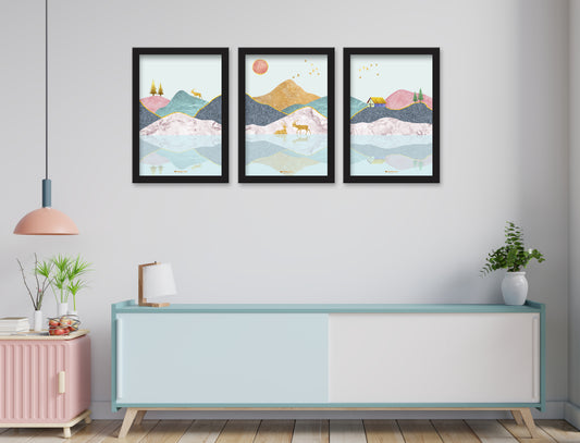 Abstract Modern 3-Piece of Framed Wall Hanging Photo Framed | For Hotel, Office & Home