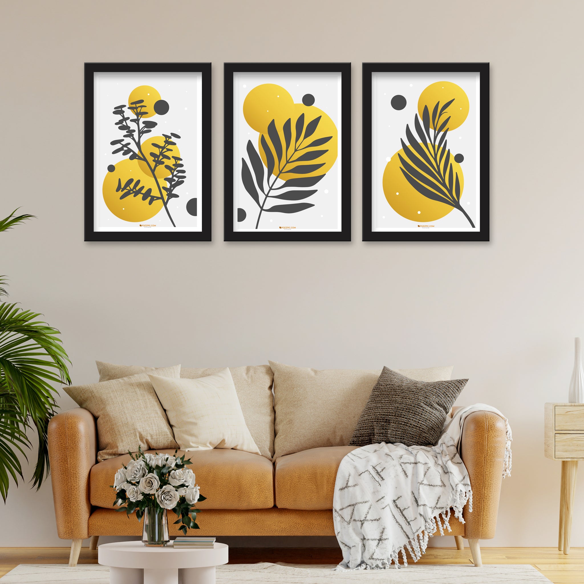 Floral Art  Set of 3 Piece Wall Décor Set of Framed Wall Hanging Photo Framed | For Hotel, Office & Home