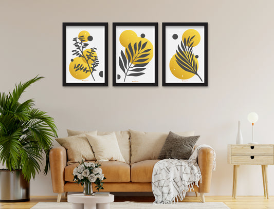 Floral Art  Set of 3 Piece Wall Décor Set of Framed Wall Hanging Photo Framed | For Hotel, Office & Home