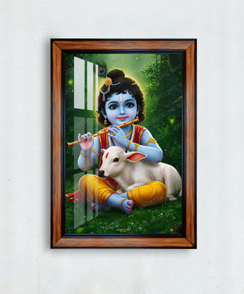 Little Krishna , with cow , Gopal Photo Frame for home and office décor