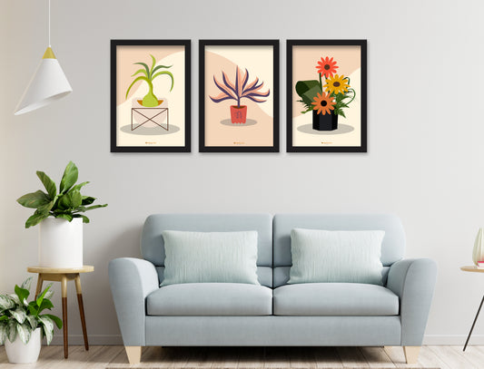 Abstract Painting Wall Art of 3 Piece Wall Décor Set of Framed Wall Hanging Photo Framed | For Hotel, Office & Home