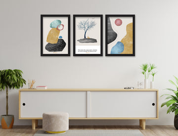 Flower Pot Floating 3 Piece Wall Décor Set of Framed Wall Hanging Photo Framed | For Hotel, Office & Home