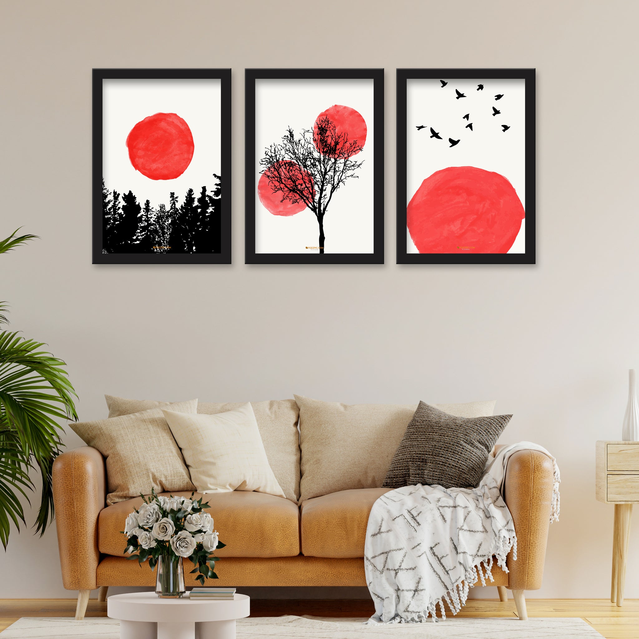 Red & black 3 Piece Set of Framed Wall Hanging Photo Frame | For Hotel, Office & Home