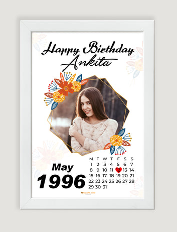 Birthday Customised Photo wtih date and name white Frames