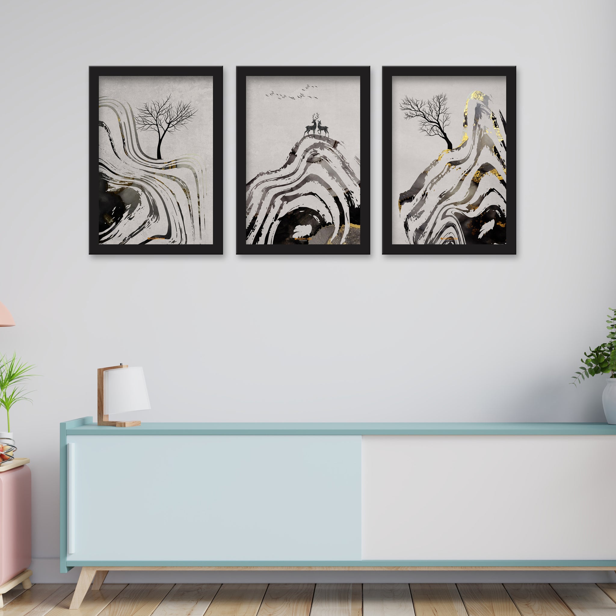 3 Piece Set of Framed Wall Hanging Photo Framed | For Hotel, Office & Home