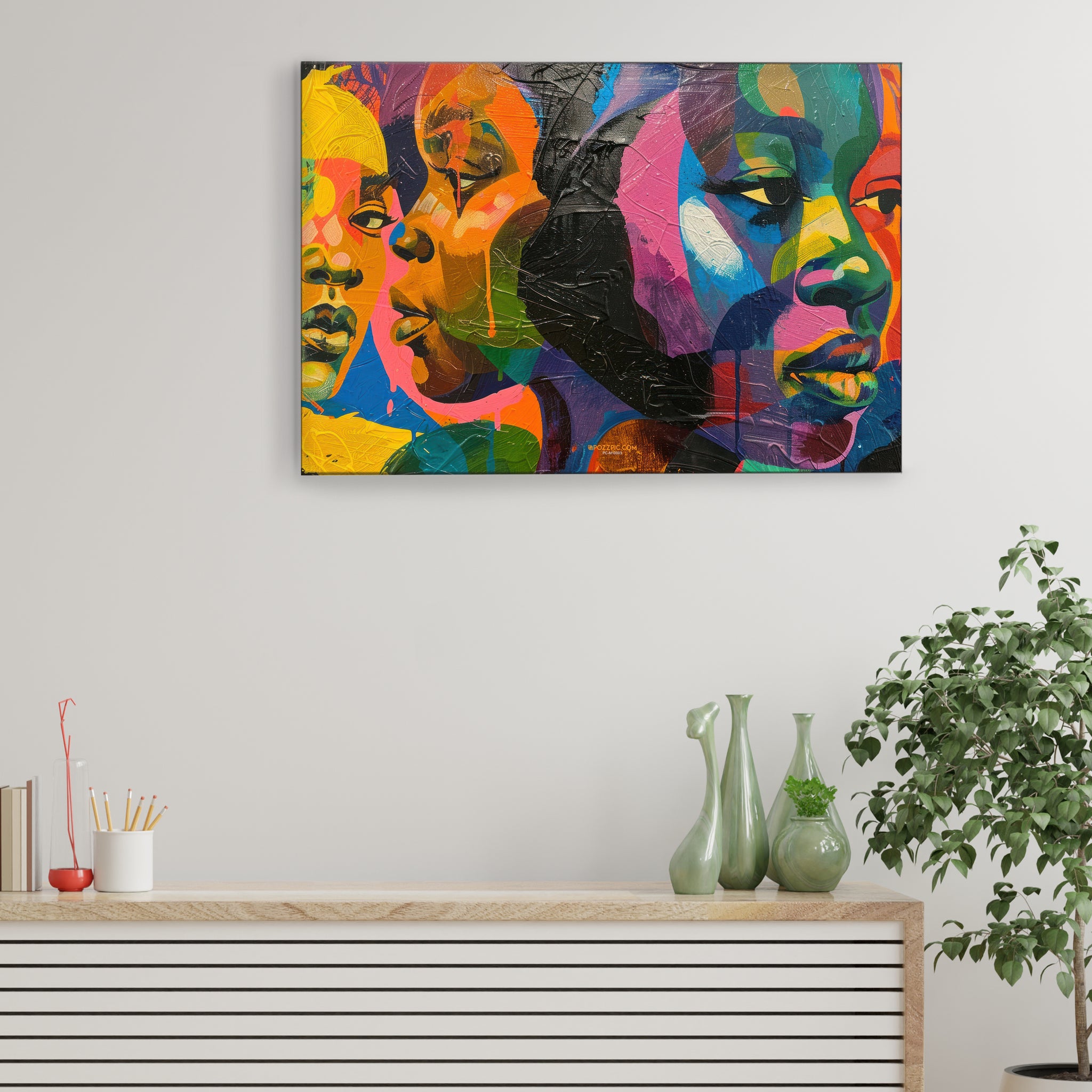 Three-faces-abstract-color Canvas Art Print and Back side wooden frame Wall Decor