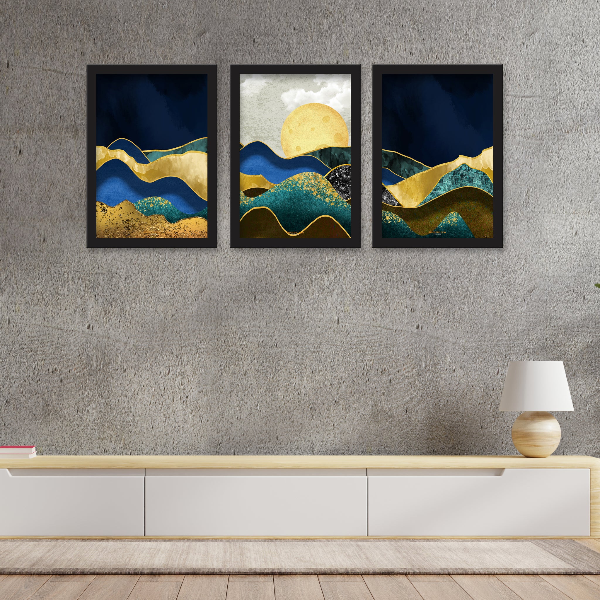 Abstract Modern mount 3-Piece Wall Hanging Photos Framed | For Hotel, Office & Home
