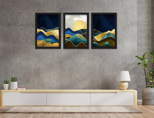 Abstract Modern mount 3-Piece Wall Hanging Photos Framed | For Hotel, Office & Home