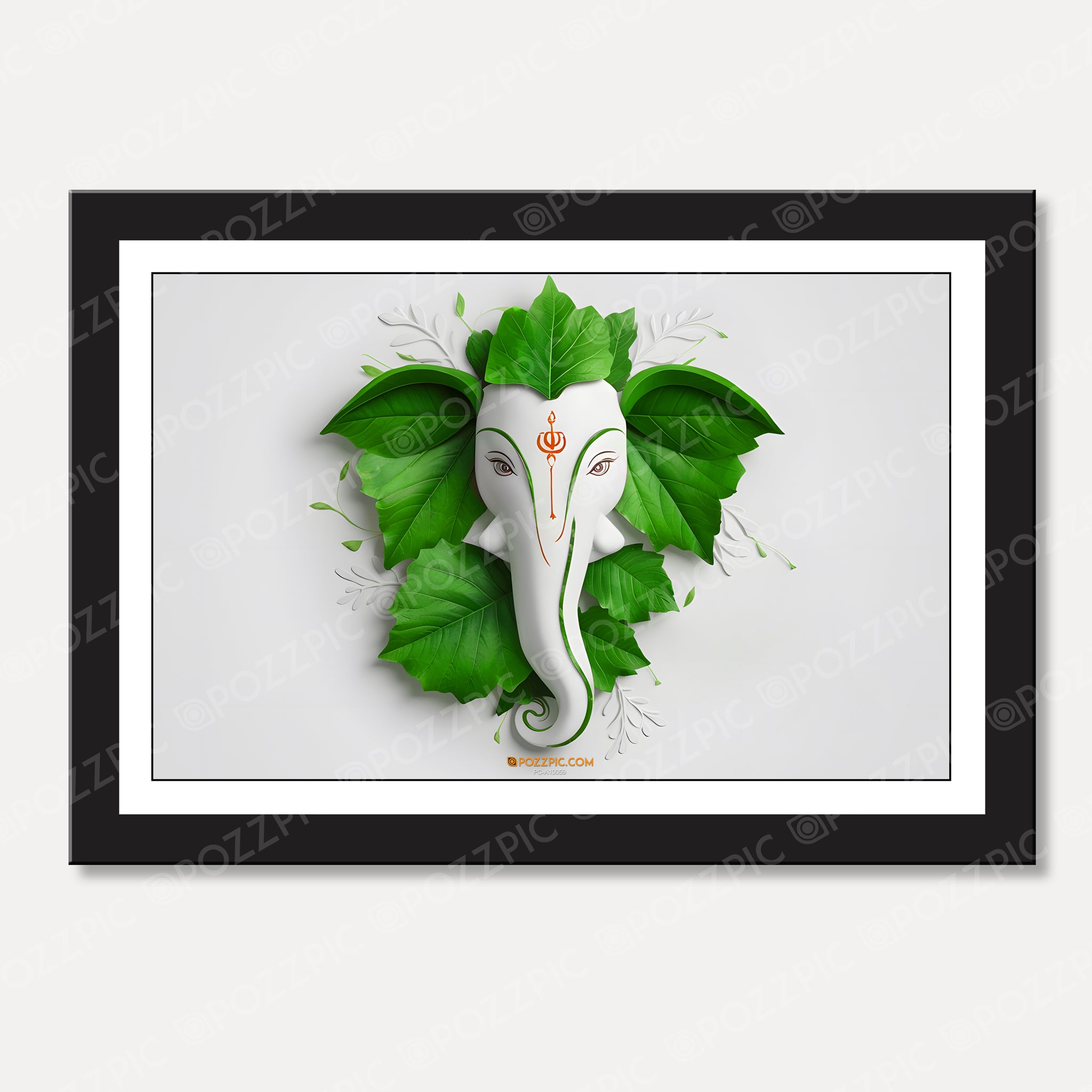 "Green Leaf Ganesh Frame For Temple, Home, Restaurant & Wall Decor