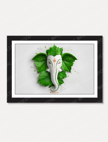 "Green Leaf Ganesh Frame For Temple, Home, Restaurant & Wall Decor