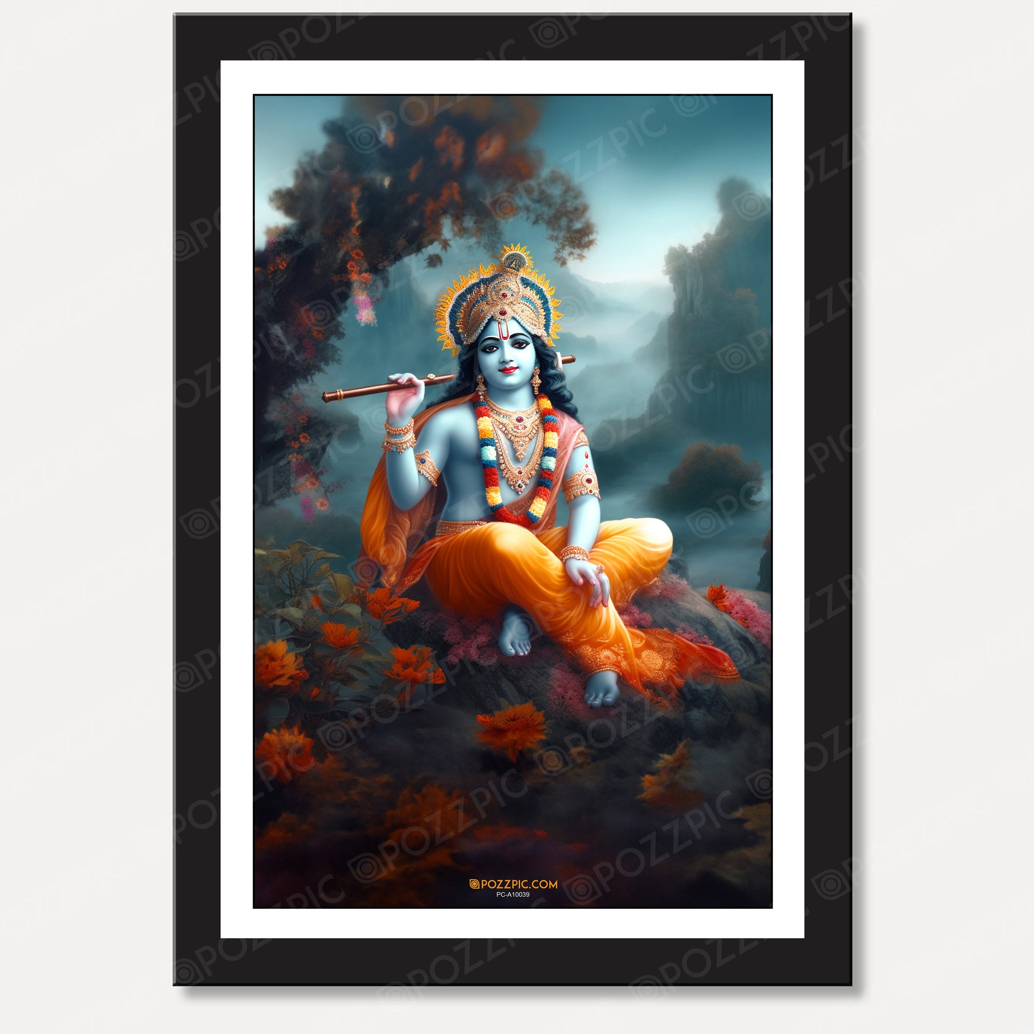 Krishan photo wall art framed  Beautiful Krishna with flute Big Size Wall Painting for Living Room, Bedroom, Home, Office, Hotels