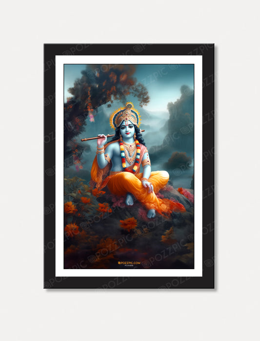 Krishan photo wall art framed  Beautiful Krishna with flute Big Size Wall Painting for Living Room, Bedroom, Home, Office, Hotels
