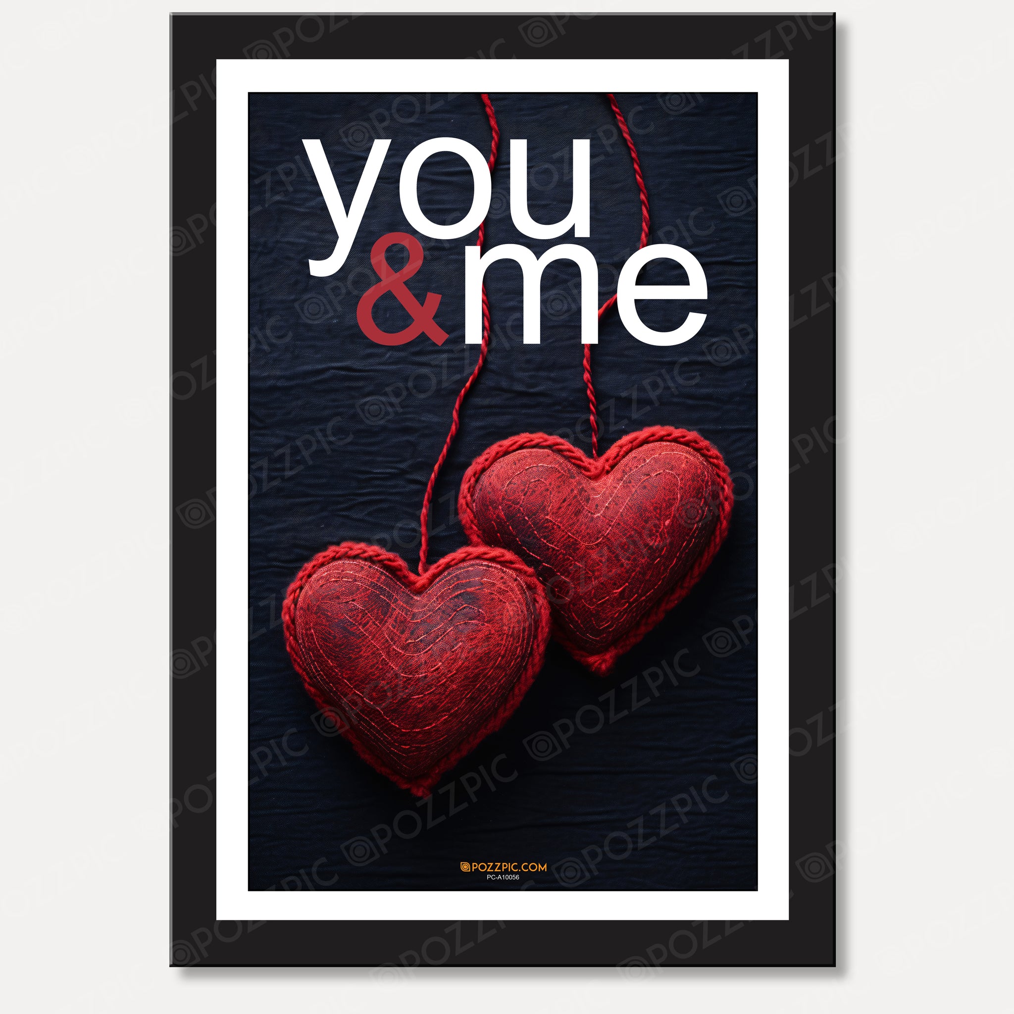 Romantic Wall Art Print, You & Me with Red Heart and Roses, Black Frame for Living Room, Bedroom, Home, Office, Hotels