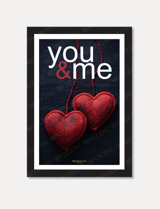 Romantic Wall Art Print, You & Me with Red Heart and Roses, Black Frame for Living Room, Bedroom, Home, Office, Hotels
