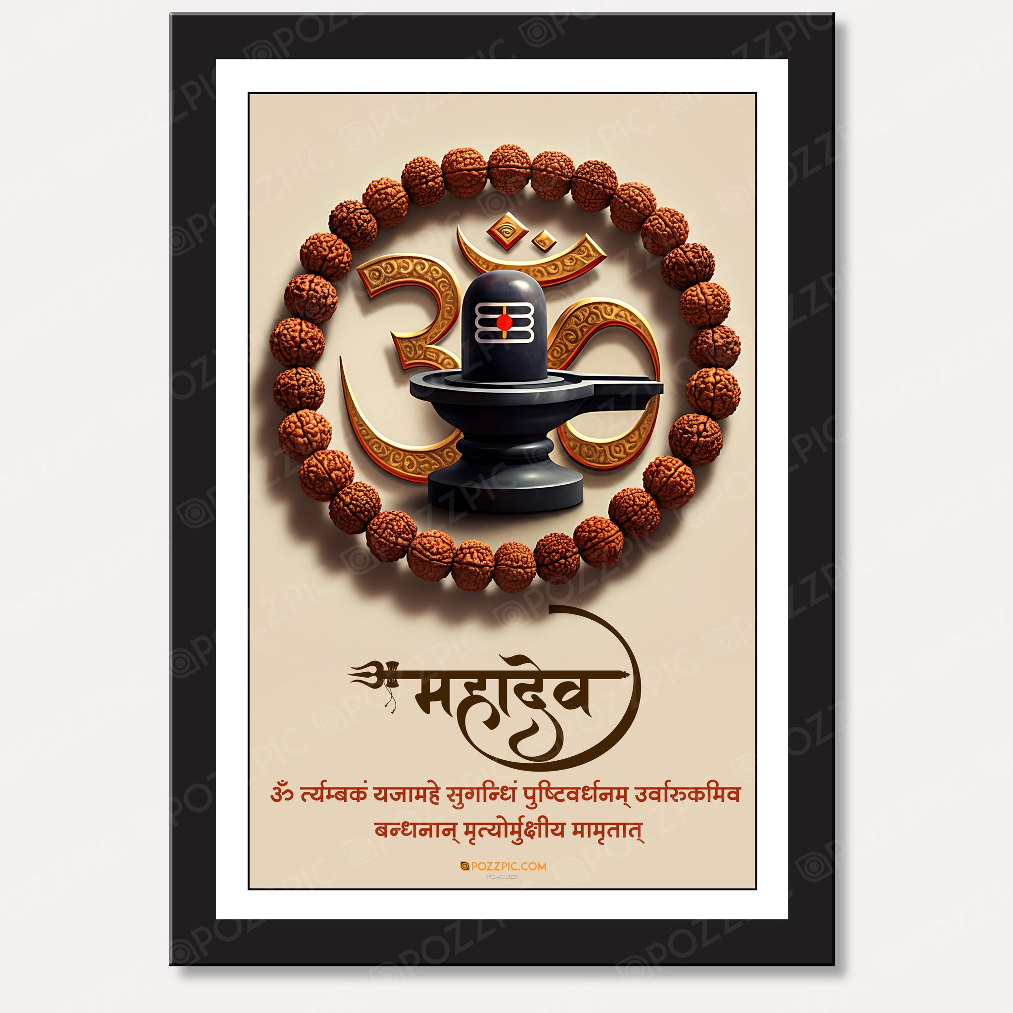 Om Tryambakam Mantra  shiv om mantra with rudraksh mala shvling photo framed for home and office decor
