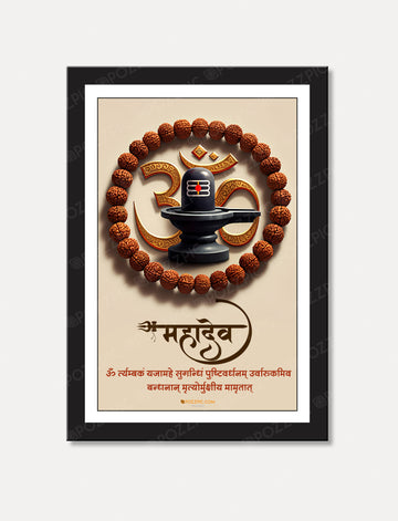 Om Tryambakam Mantra  shiv om mantra with rudraksh mala shvling photo framed for home and office decor