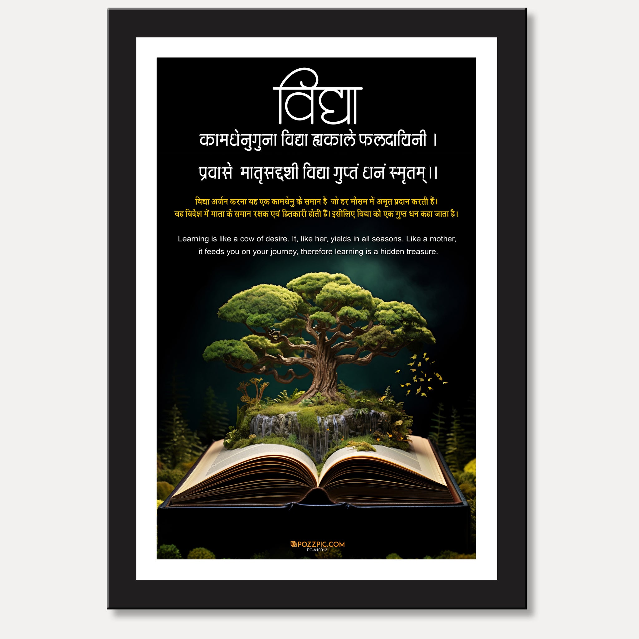knowledge in sakrit vidhya with saskrit shlok for home and chaild room indian indian culture photo framed