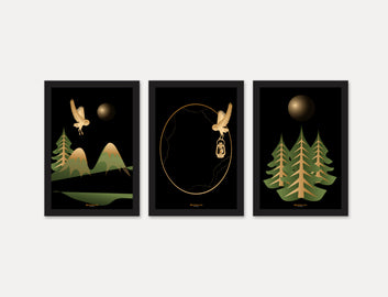 Dark night with green plants Set of 3 Piece Wall Décor Set of Framed Wall Hanging Photo Framed | For Hotel, Office & Home