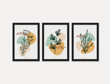 Flower with baccate 3 Piece Set of Framed Wall Hanging Photo Frame | For Hotel, Office & Home
