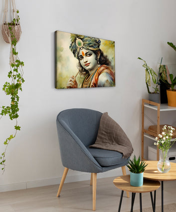 Shri Krishna Canvas Art Print and Back side wooden frame Wall Decor