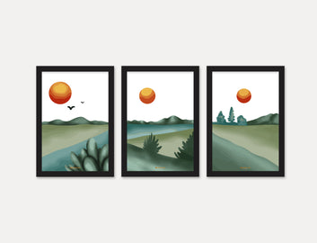 Sunrise Wall Art of 3 Piece Wall Décor Set of Framed Wall Hanging Photo Framed | For Hotel, Office & Home