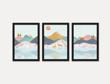 Abstract Modern 3-Piece of Framed Wall Hanging Photo Framed | For Hotel, Office & Home