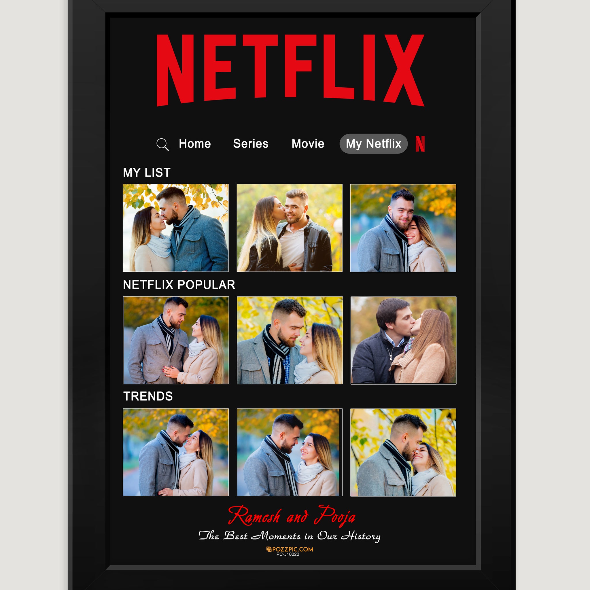 Netflix Theme Customised Photo wtih date and name white Frames