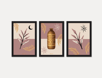 Golden & black 3 Piece Set of Framed Wall Hanging Photo Frame | For Hotel, Office & Home